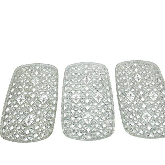Vintage Trelawney Clear Plastic Serving Tray Lucite Atomic Starburst Set of 3 - Picture 1 of 6